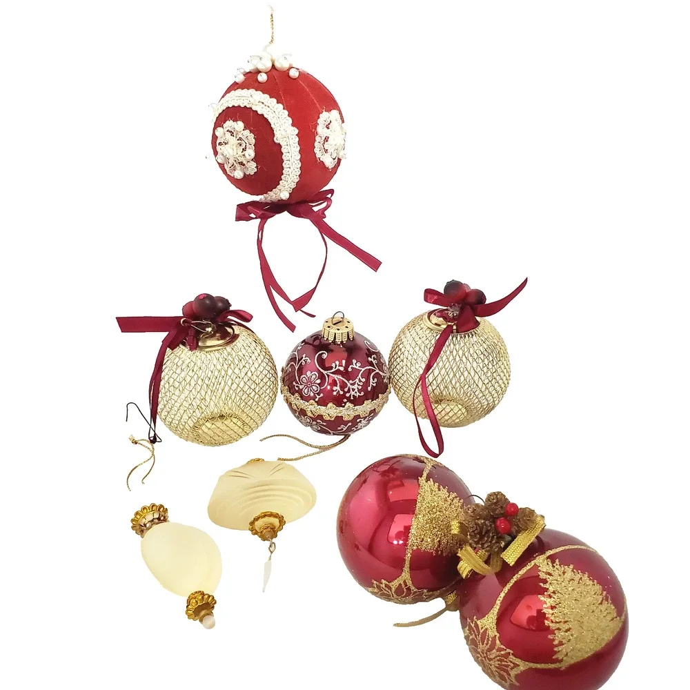 Vintage Victorian Style Hand Crafted Christmas Ornaments X8 Holiday Decor Balls